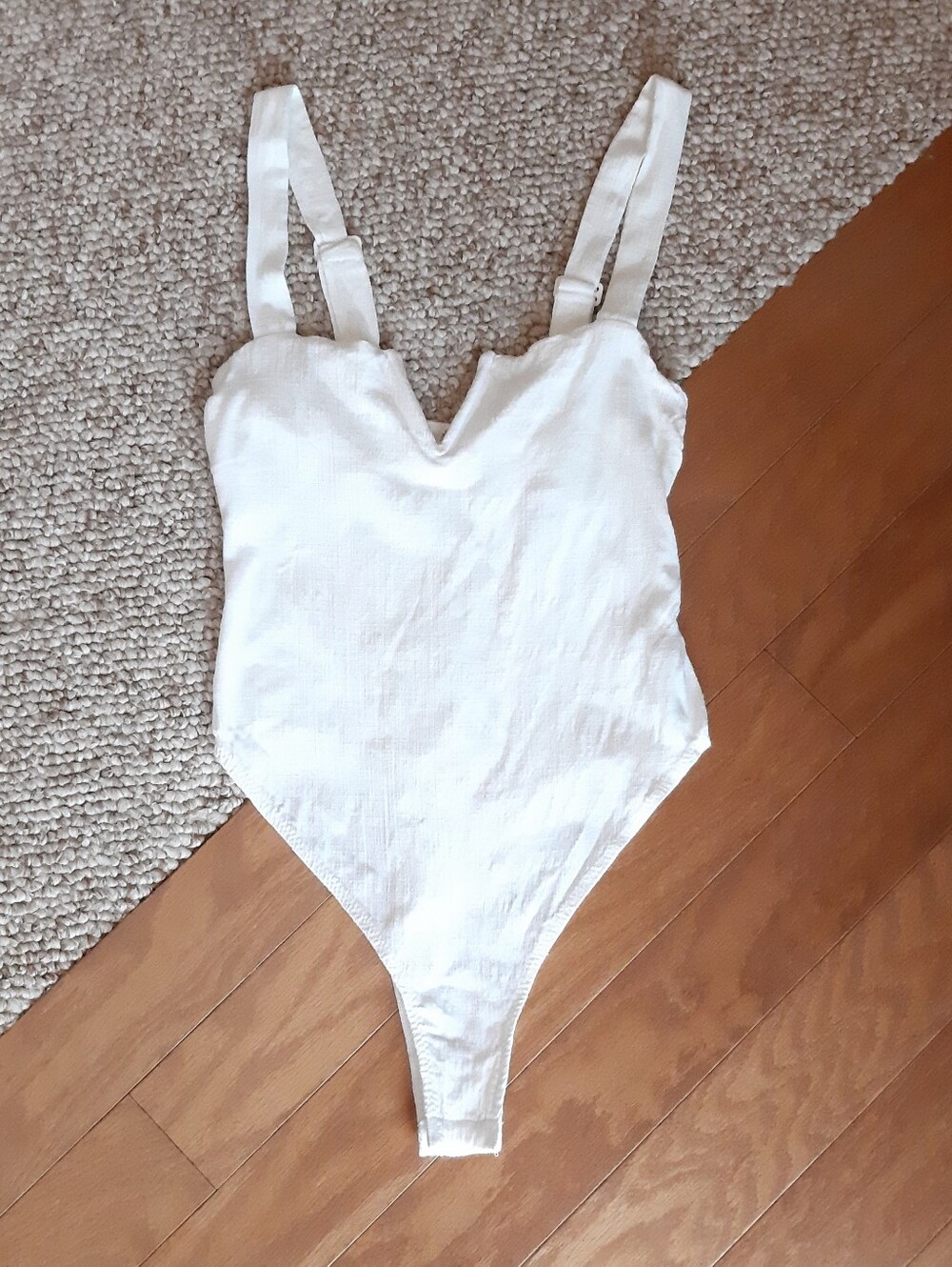 Free People White Cotton Thong Bodysuit size XS